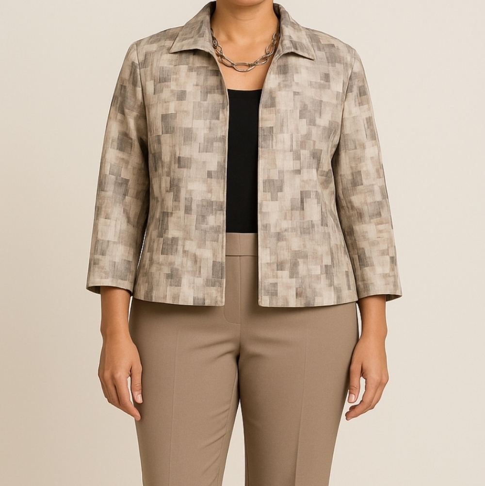 Chicos  Neutral  petra patchwork crop  jacket blazer size 1 Business Casual